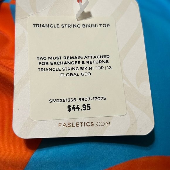 NWT Fabletics Triangle String Bikini Top, Floral Geo Blue/Orange Size 1X - Picture 3 of 7
